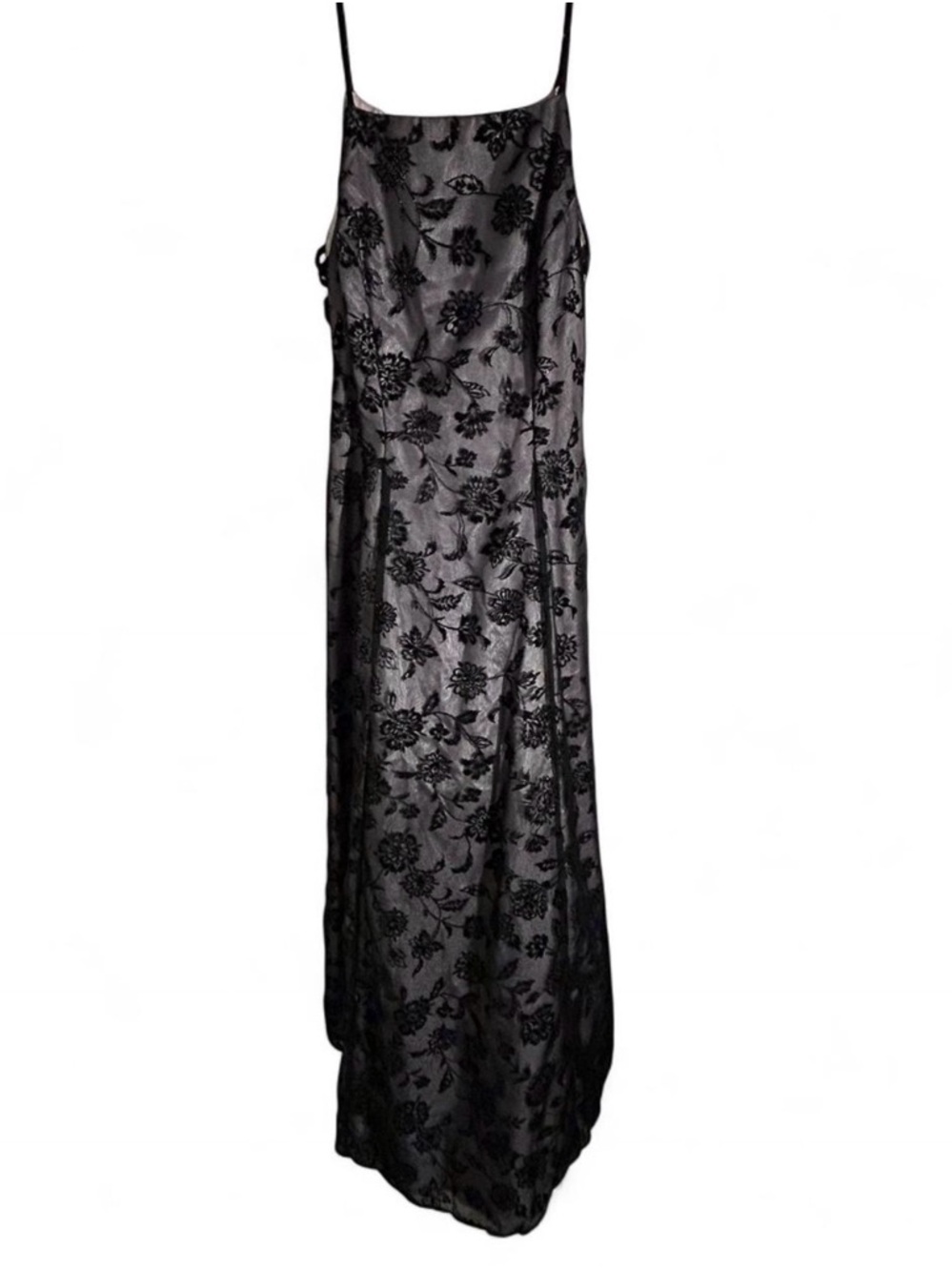 y2k Morgan & Co. Black Floral Lace Overlay Prom Gown